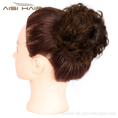 Aisi Hair Brazilian Human Hair Curly Brown Chignon Bun Elastic Rope Rubber Band Hairpiece Clip In Extension For Black Women